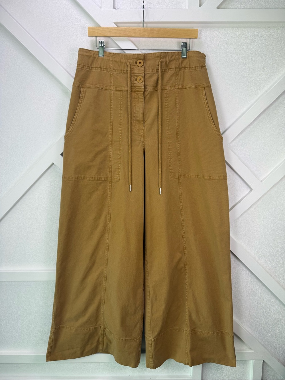Anthropologie Maeve Utility Wide-Leg Trousers Drawstring Waist Tan Size Large - Picture 2 of 13